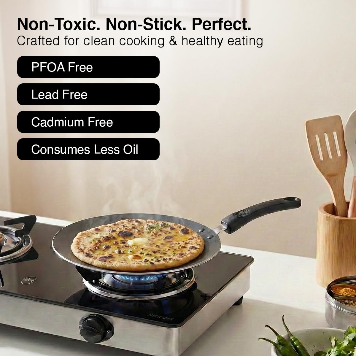 Prestige Aluminium Omega Select Plus Non-Stick Concave Tawa, 25 cm,Black