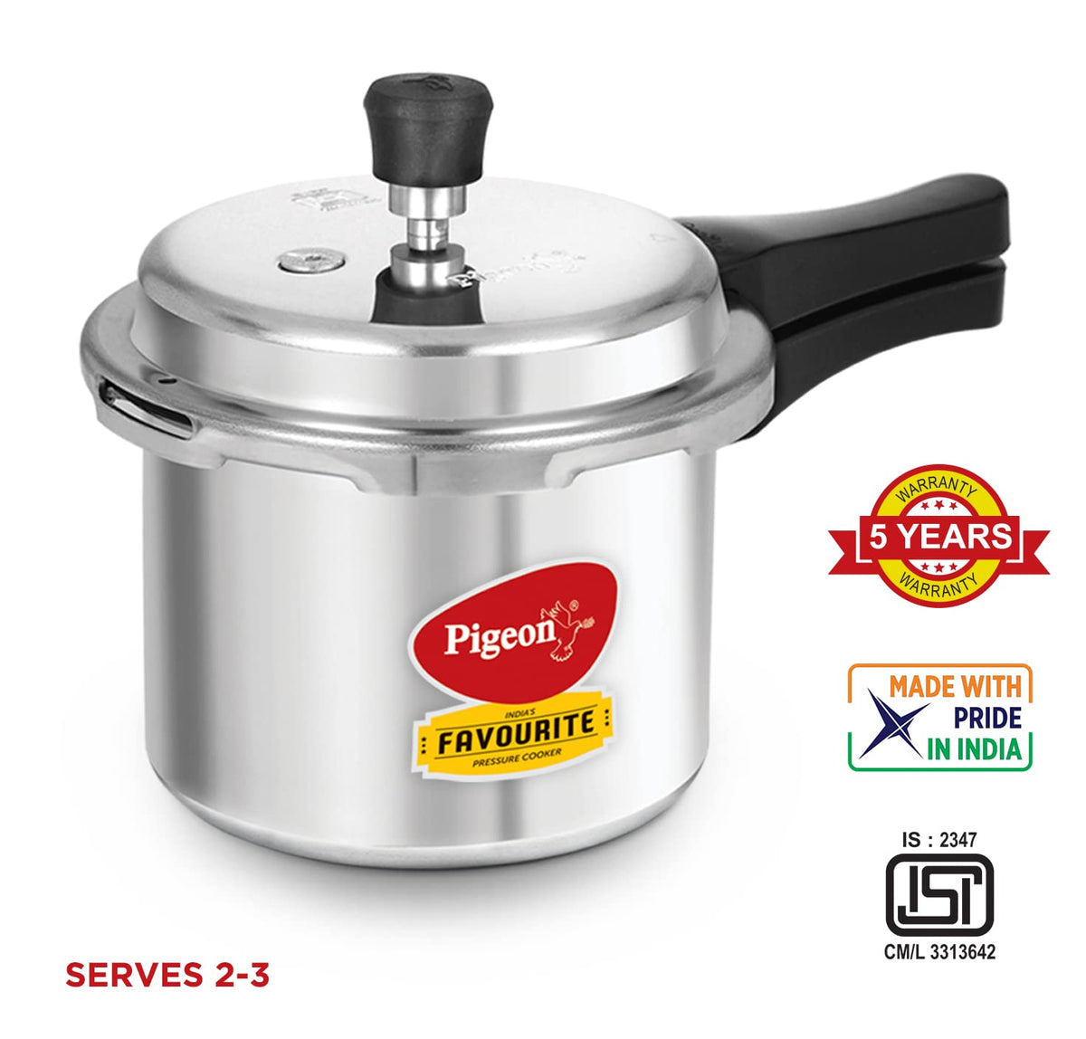 Pigeon by Stovekraft Favourite Outer Lid Non Induction Aluminium Pressure Cooker, 3 Litres