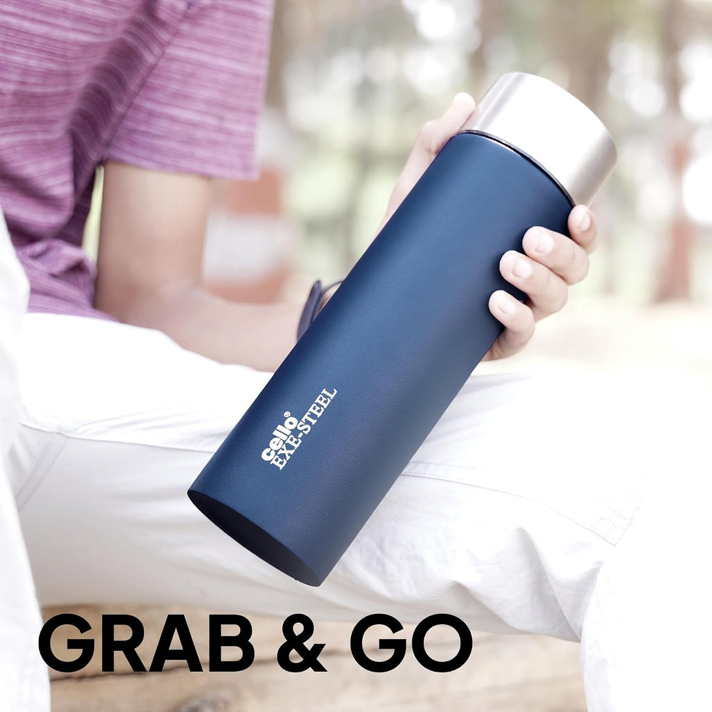 CELLO H2O Matt Stainless Steel Water Bottle For Office & Daily Use 1000 ml Navy Blue | Single Wall Freezer & Fridge Safe, Lightweight & Stylish Leakproof Rustproof Steel Water Bottle For School Travel