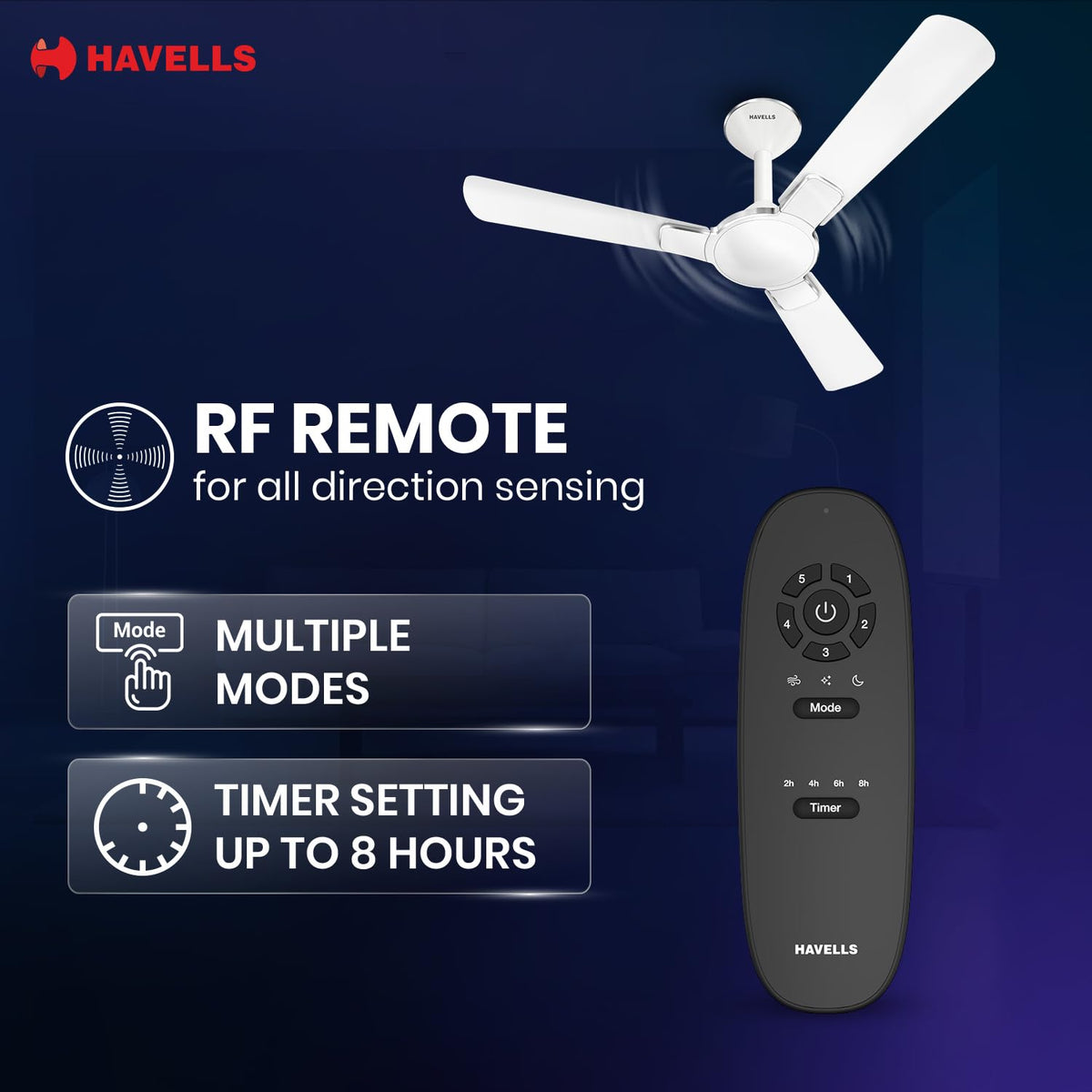 Havells 1200mm Enticer BLDC Prime Ceiling Fan| Compatible with Regulator & Remote /Pearl White Chrome| 100% Copper Motor|