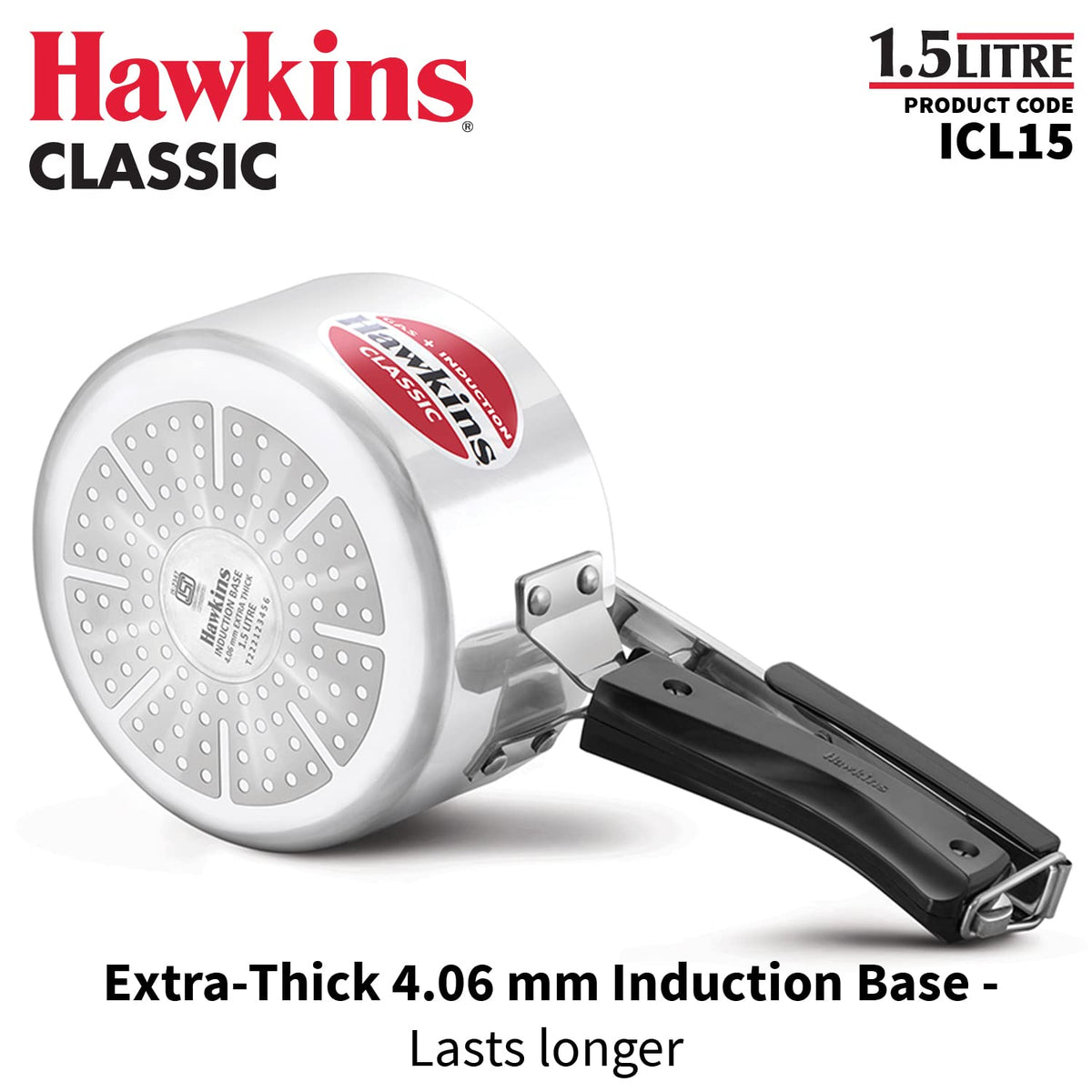 Hawkins 1.5 Litre Classic Pressure Cooker, Induction Inner Lid Baby Cooker, Best Cooker, Silver (ICL15)
