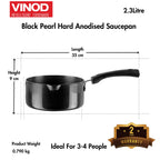 Vinod Black Pearl Hard Anodised Saucepan 2.3 Litre, 18cm | 3.25mm Thick | Metal Spoon Friendly | Ezee Pour Spout | Bakelite Handle | Toxin Free | 2 Year Warranty - Black