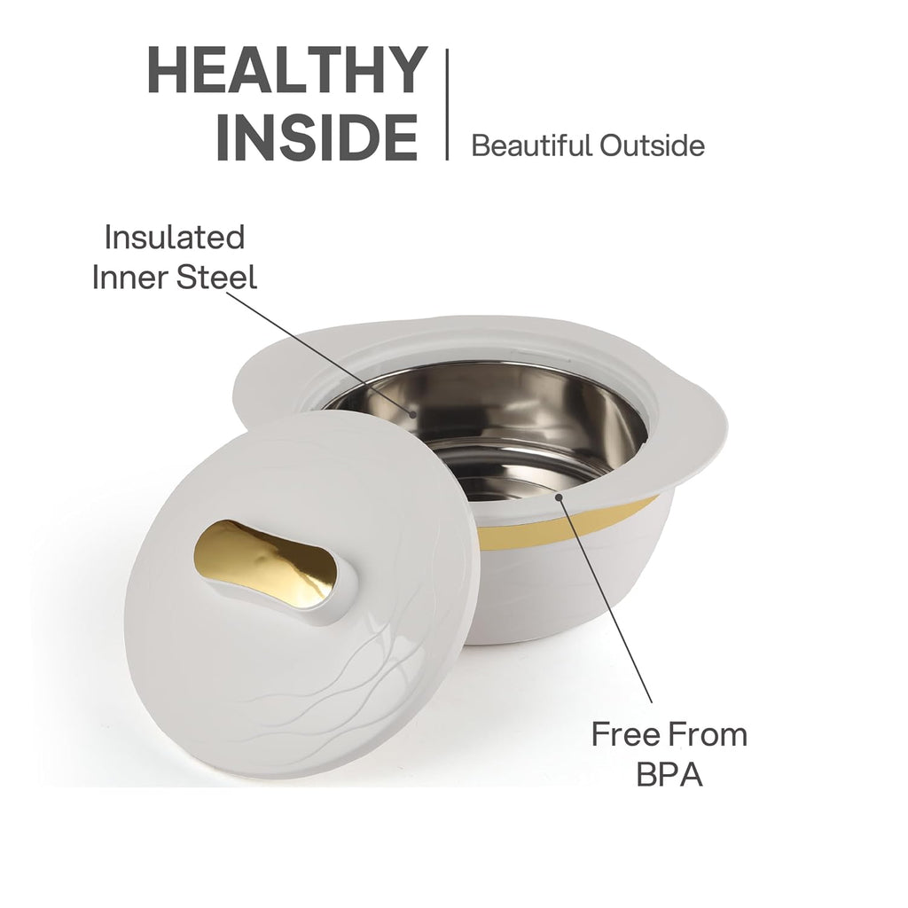Cello Gold Crust Insulated Casserole Set of 3, (500ml, 1000ml, 1500ml) White |