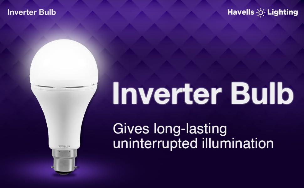 Havells 12W LED B22D inverter Bulb|Cool Day Light|Energy Efficient|Glare Free Soft Light |Power Backup Feature|inbuilt Overcharging Protection|BIS Approved|Made in India|Pack of 1