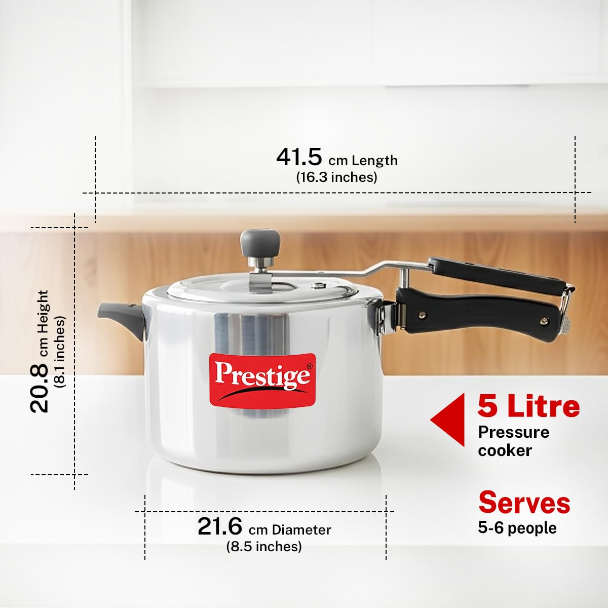 Prestige 5 Litre Aluminium Nakshatra Svachh Innerlid Pressure Cooker|Deep lid for spillage control|Virgin Aluminium|Gas Compatible|Metallic Safety Plug|5 Years warranty|ISI Certified
