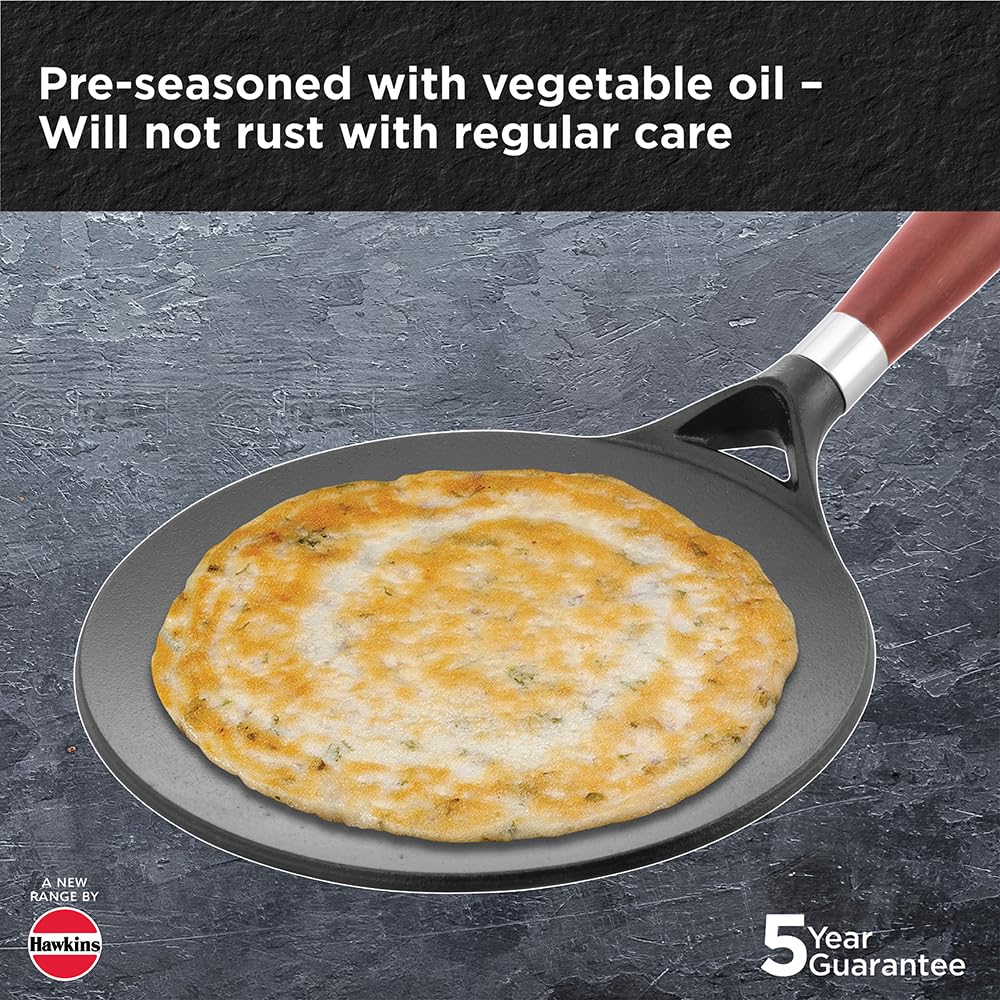 Hawkins 22 cm Futura Cast Iron Tava | Induction & Gas Compatible | Naturally Nonstick | No Coating | Ideal for Roti/Chapati | Black (CIT22)|Induction...