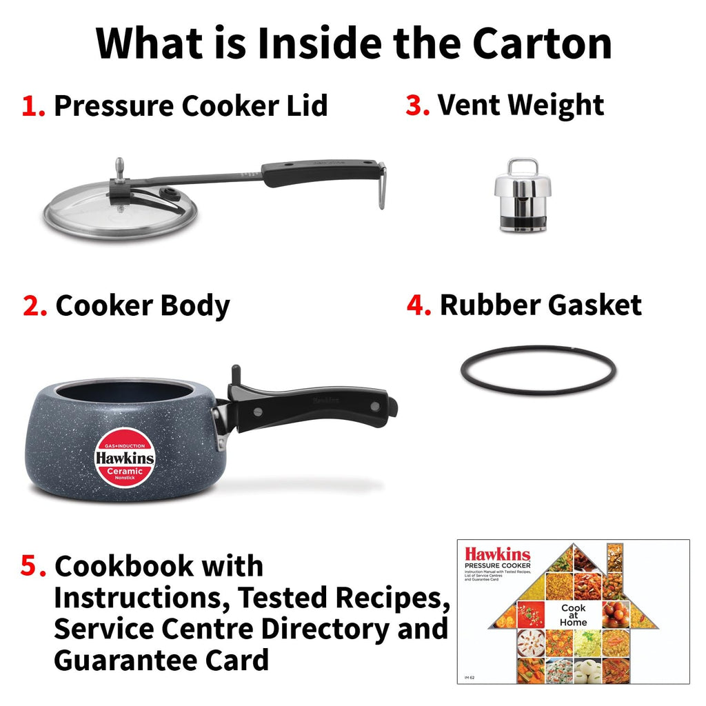 Hawkins 2 Litre Ceramic Nonstick Pressure Cooker, Induction Inner Lid Cooker, Granite Contura shaped Cooker, Blue (ICC20)