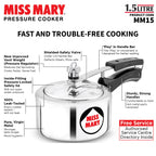 Hawkins 1.5 Litre Miss Mary Pressure Cooker, Small Inner Lid Baby Cooker, Silver (MM15)