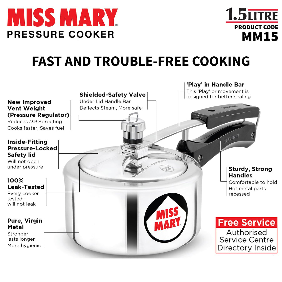 Hawkins 1.5 Litre Miss Mary Pressure Cooker, Small Inner Lid Baby Cooker, Silver (MM15)