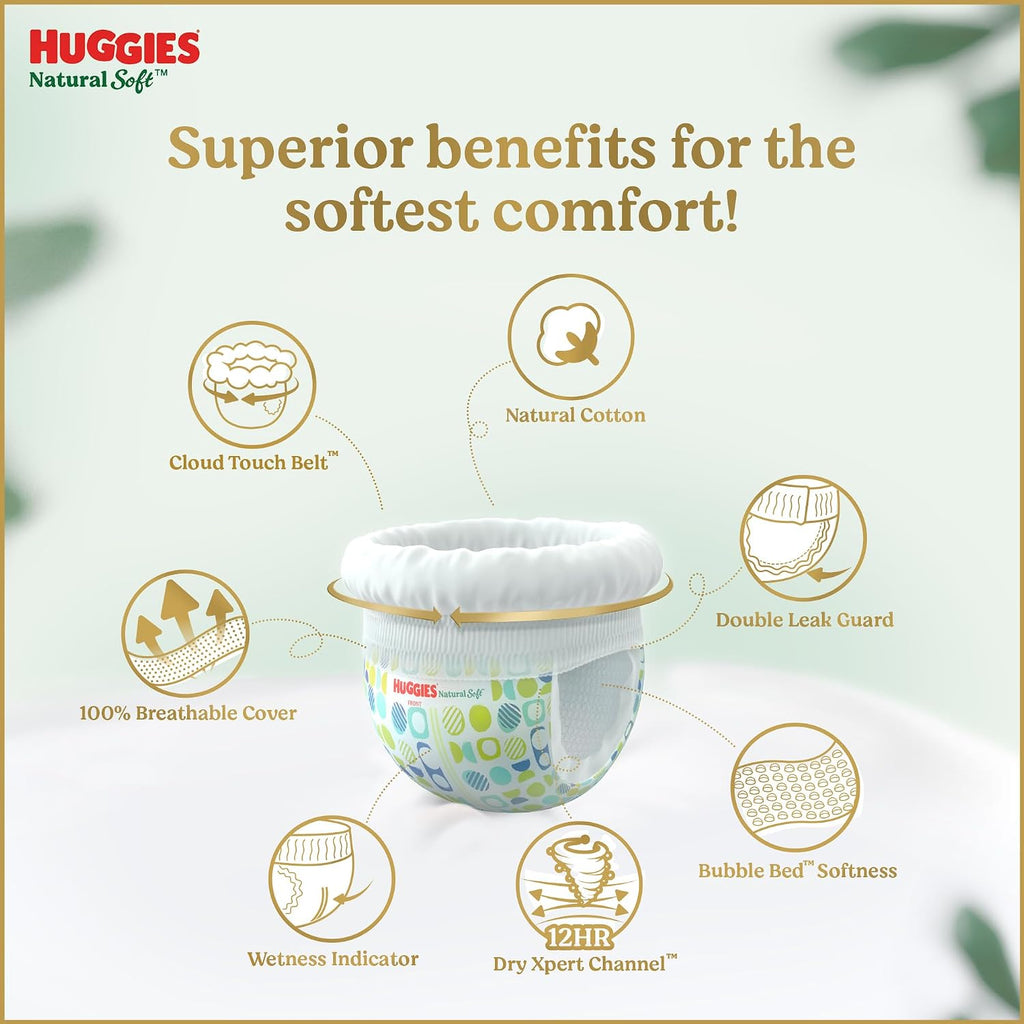 Huggies Natural Soft Day+Night Combo|Premium Pant style baby diapers| Medium (M) Size (7-12 Kgs), 82 count |Our No.1 Soft Pants with Cloud soft belt...