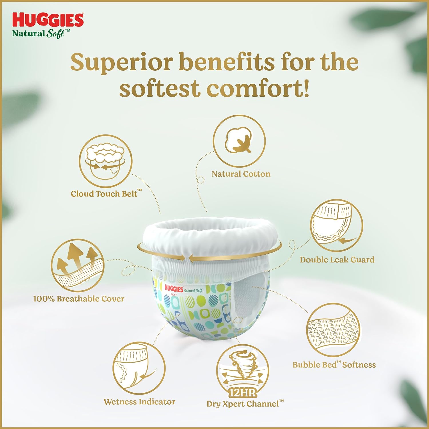 Huggies Natural Soft Day+Night Combo|Premium Pant style baby diapers| Medium (M) Size (7-12 Kgs), 82 count |Our No.1 Soft Pants with Cloud soft belt...