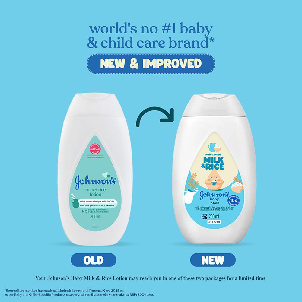 Johnson's Johnson & Johnson Baby Milk and Rice Baby Lotion 200ml (Pack of 2)