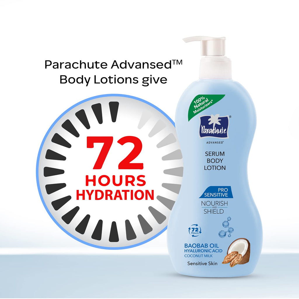 Parachute Advansed Body Lotion for Women, Pro Sensitive Serum, Coconut Milk, Hyaluronic Acid, 100% Natural, for Sensitive Skin, 400ml