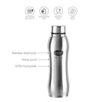 CELLO Aqua Pro Stainless Steel Water Bottle 1000ml Set of 3 Pcs | ISI Certified, Single Walled | Leakproof, Rust Proof, Food Grade, Easy to Carry | Airtight Steel Bottle for Fridge, Office, Gym