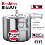 Hawkins 18 Litre Bigboy Pressure Cooker, Big Inner Lid Cooker, Silver (BB18), Aluminium