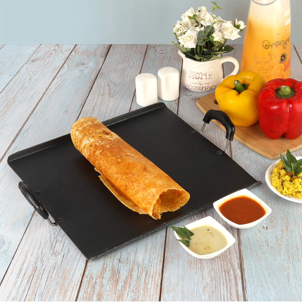 CELLO Aluminium Non-Stick Induction Base Square Dosa Patri Tawa 35 CM, Black |
