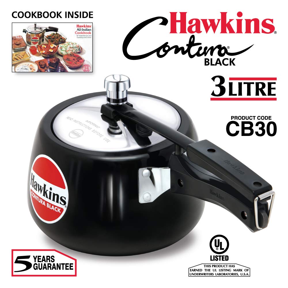 Hawkins Contura Hard Anodised Aluminium Pressure Cooker, 3 Litres, Black & Hawkins Contura Pressure Cooker, 3 Litres