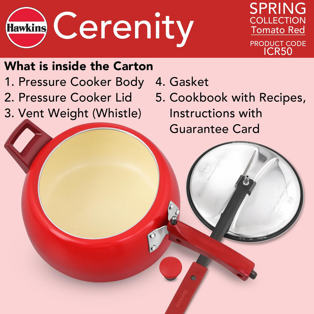 Hawkins 5 Litre Ceramic Coated Cerenity Pressure Cooker | Induction & Gas | for Cooking Rice, Dal & Curries | 5 Year Guarantee, ISI Certified |..