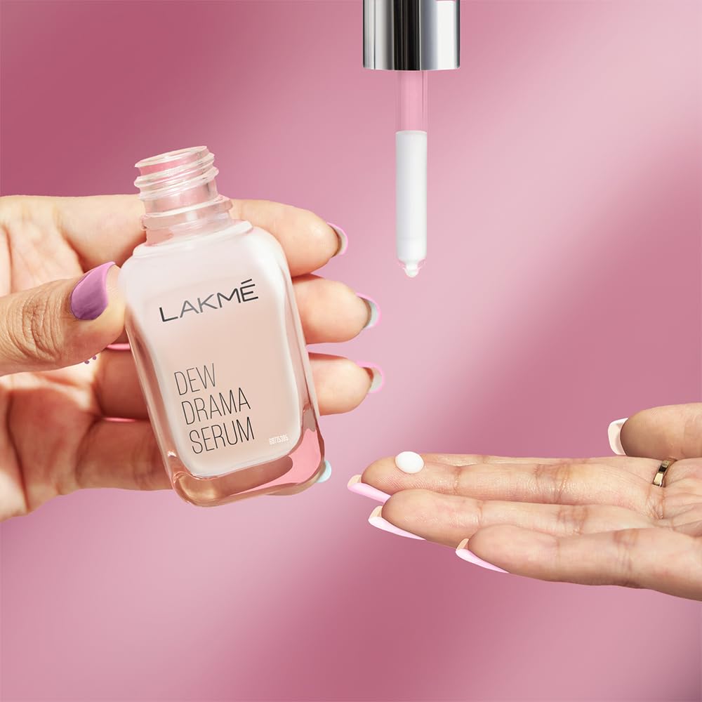 Lakme Dew Drama Serum, 6% Vit B3, E, F & Pro-Ceramides for Skin Barrier & Dewy Radiance 30ml