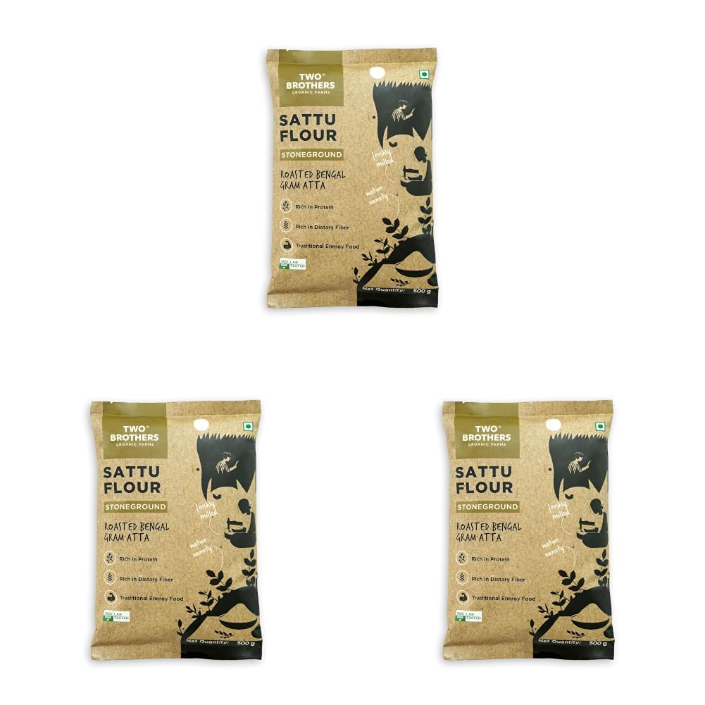 Two Brothers India Farms Sattu Atta (1 kg) | Made Using Bengal Gram | Naturally Gluten Free Chana Sattu | High Protein Bengal Gram Flour | Sattu Drink...