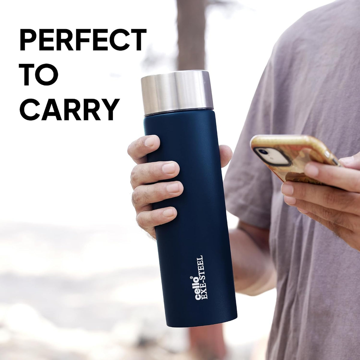CELLO H2O Matt Stainless Steel Water Bottle For Office & Daily Use 1000 ml Navy Blue | Single Wall Freezer & Fridge Safe, Lightweight & Stylish Leakproof Rustproof Steel Water Bottle For School Travel