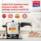 Prestige 6.5 Litre Stainless Steel Deluxe Alpha Svachh Outer Lid Pressure Cooker | 10Y Warranty | Deep Lid for Spillage Control | TRIPLY Base | Gasket Release System | Gas & Induction Compatible | ISI