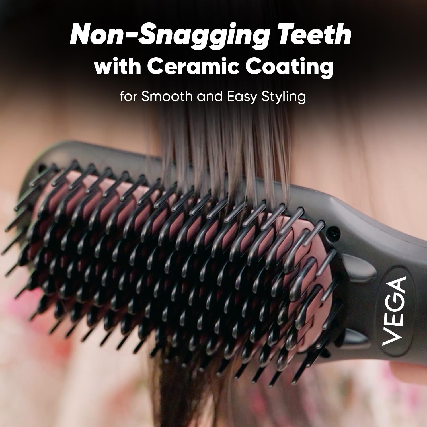 Vega Black Shine Hair Straightener Brush for Women, Straight in Min, Ionic & Thermoprotect Technology, 16 Temperature Settings