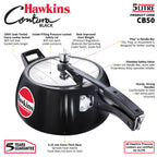 Hawkins Contura Black Pressure Cooker, 5 Litre, Black (CB50)