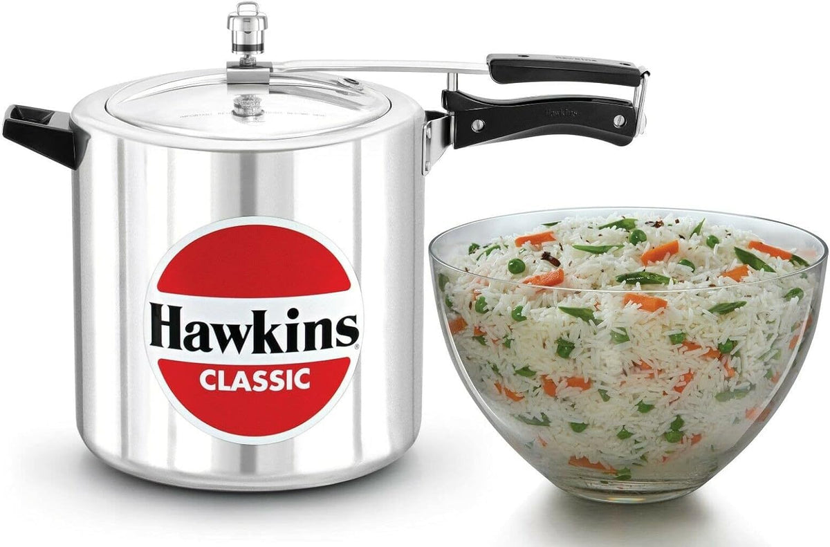 Hawkins Classic 12 Litre Pressure Cooker | Straight Body | Gas Compatible | Ideal for 12–16 persons | ISI Certified | 5 Year Guarantee | Silver (CL12)