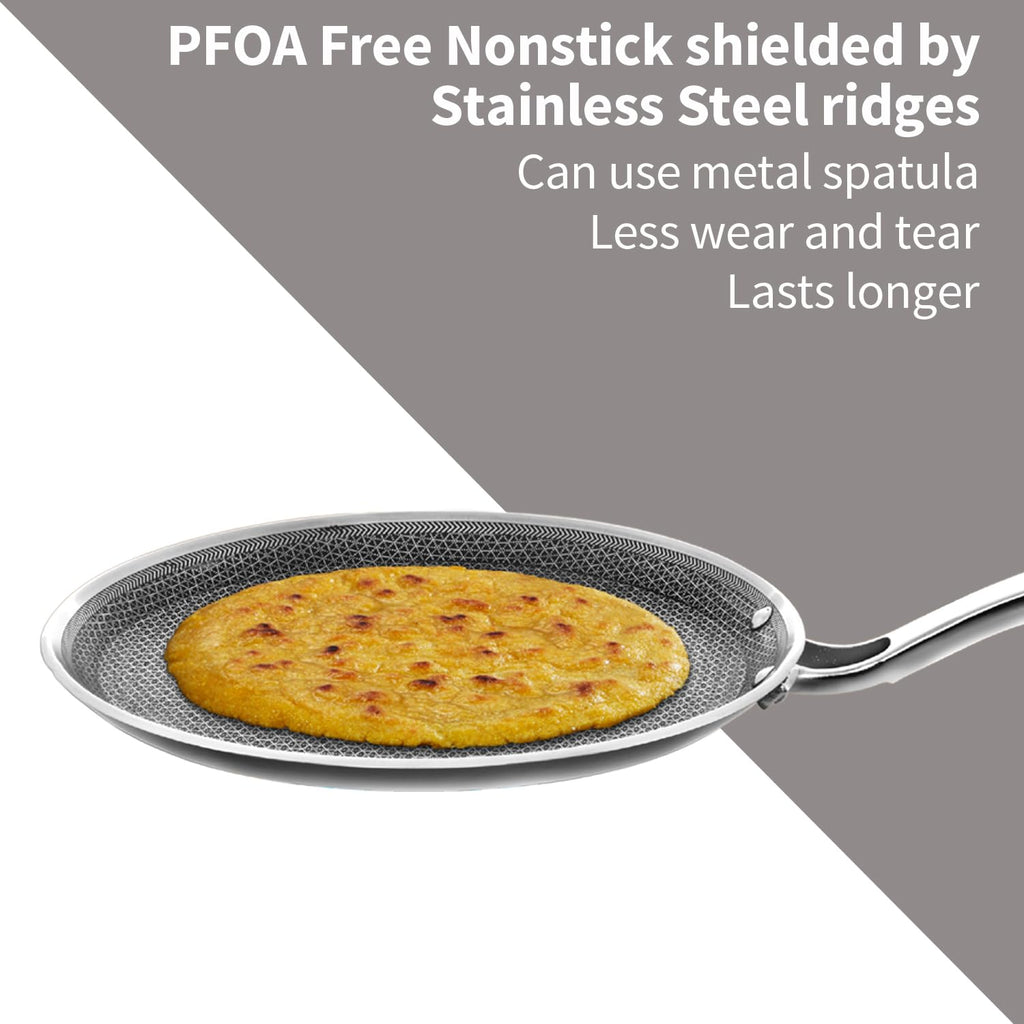 Hawkins 26 cm Triply with Shielded Nonstick Pro Flat Tava | Induction & Gas Compatible | Flat Surface, Spill-Resistant Rim | Silver (PSNFT26)