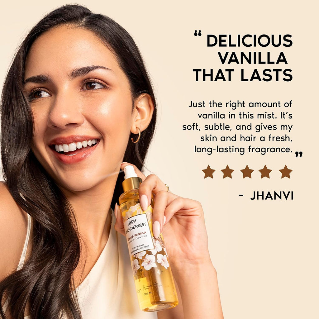 Nykaa Wanderlust Swiss Vanilla Body & Hair fine fragrance Mist 200 ml