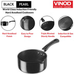 Vinod Black Pearl Hard Anodised Saucepan 2.3 Litre, 18cm | 3.25mm Thick | Metal Spoon Friendly | Ezee Pour Spout | Bakelite Handle | Toxin Free | 2 Year Warranty - Black