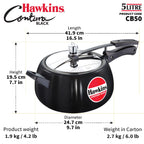 Hawkins Contura Black Pressure Cooker, 5 Litre, Black (CB50)