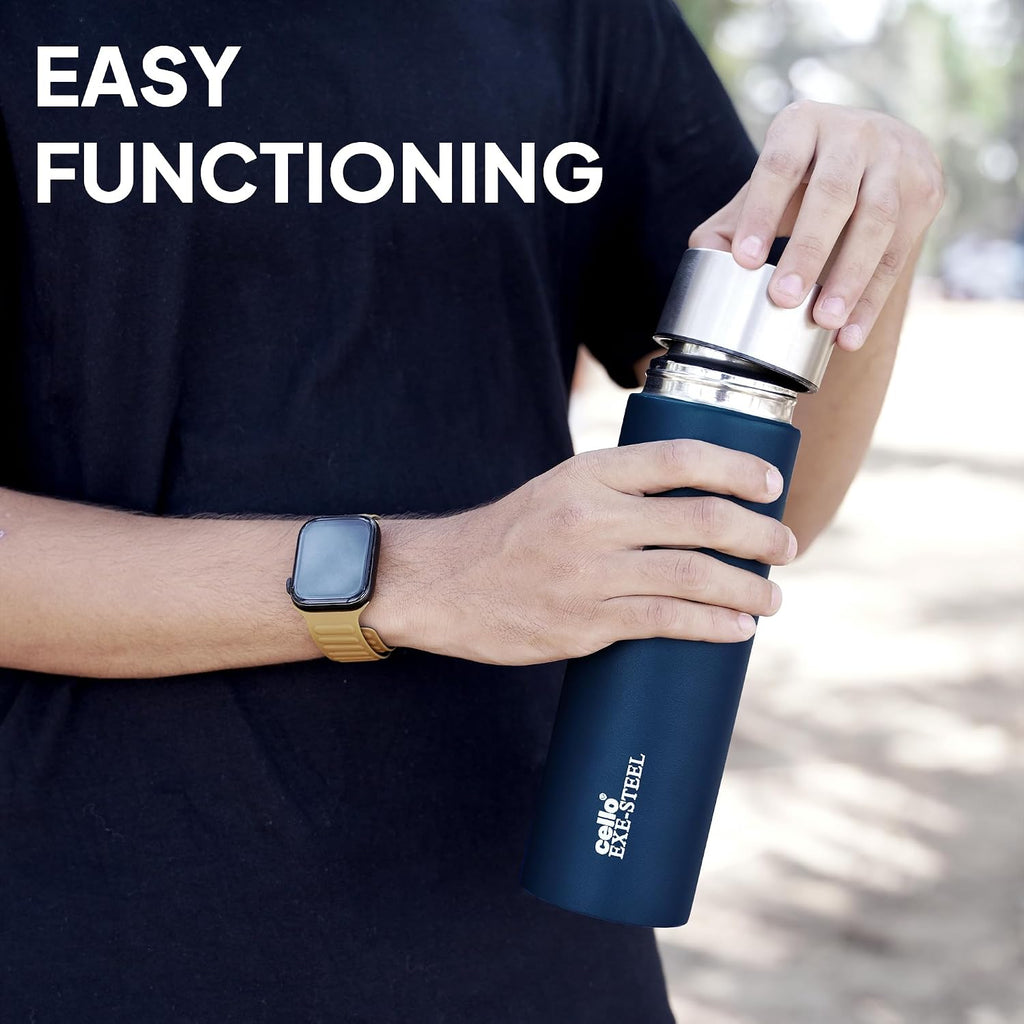 CELLO H2O Matt Stainless Steel Water Bottle For Office & Daily Use 1000 ml Navy Blue | Single Wall Freezer & Fridge Safe, Lightweight & Stylish Leakproof Rustproof Steel Water Bottle For School Travel