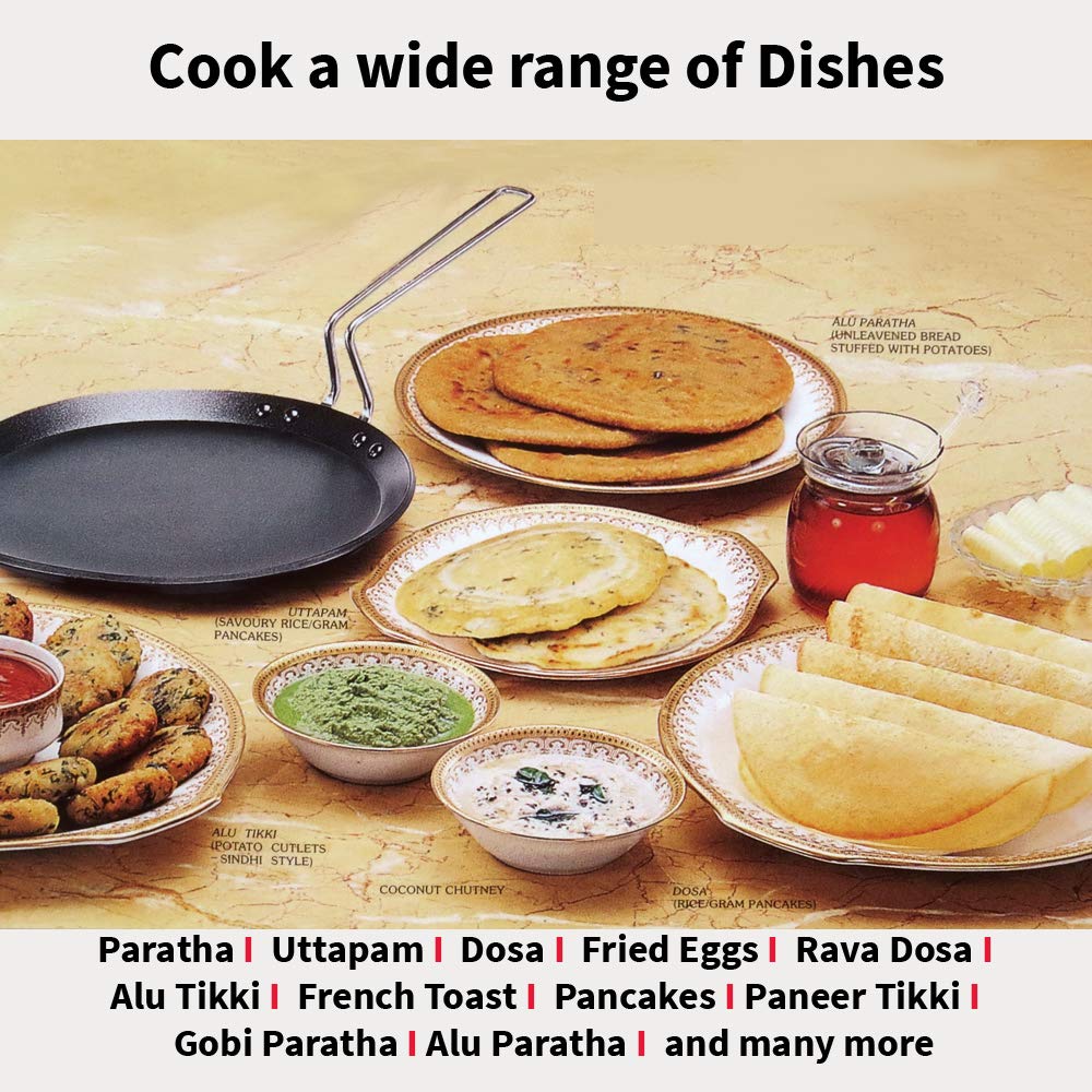 Hawkins Futura 30 cm Flat Tava, Non Stick Tawa with Stainless Steel Handle, Tawa with Rim, Pancake Pan, Flat Pan, Black (NFT30)
