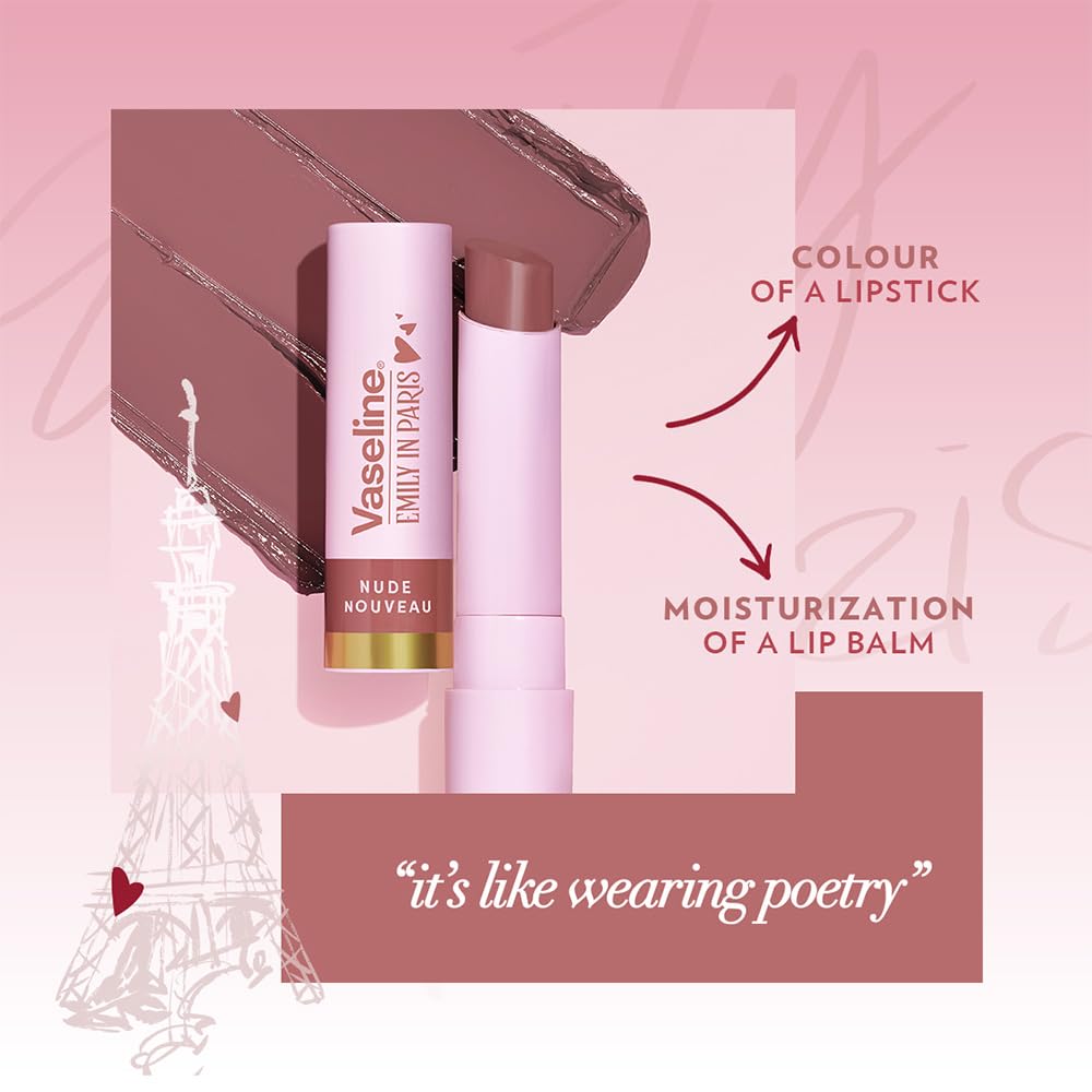 Vaseline Nude Nouveau | Emily in Paris Limited Edition | Nude Tinted Lip Balm Stick, 24H Moisturization, 3g