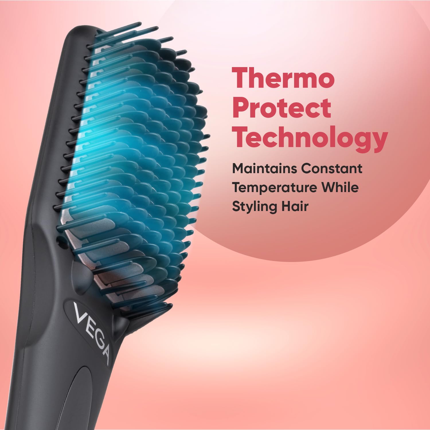 Vega Black Shine Hair Straightener Brush for Women, Straight in Min, Ionic & Thermoprotect Technology, 16 Temperature Settings