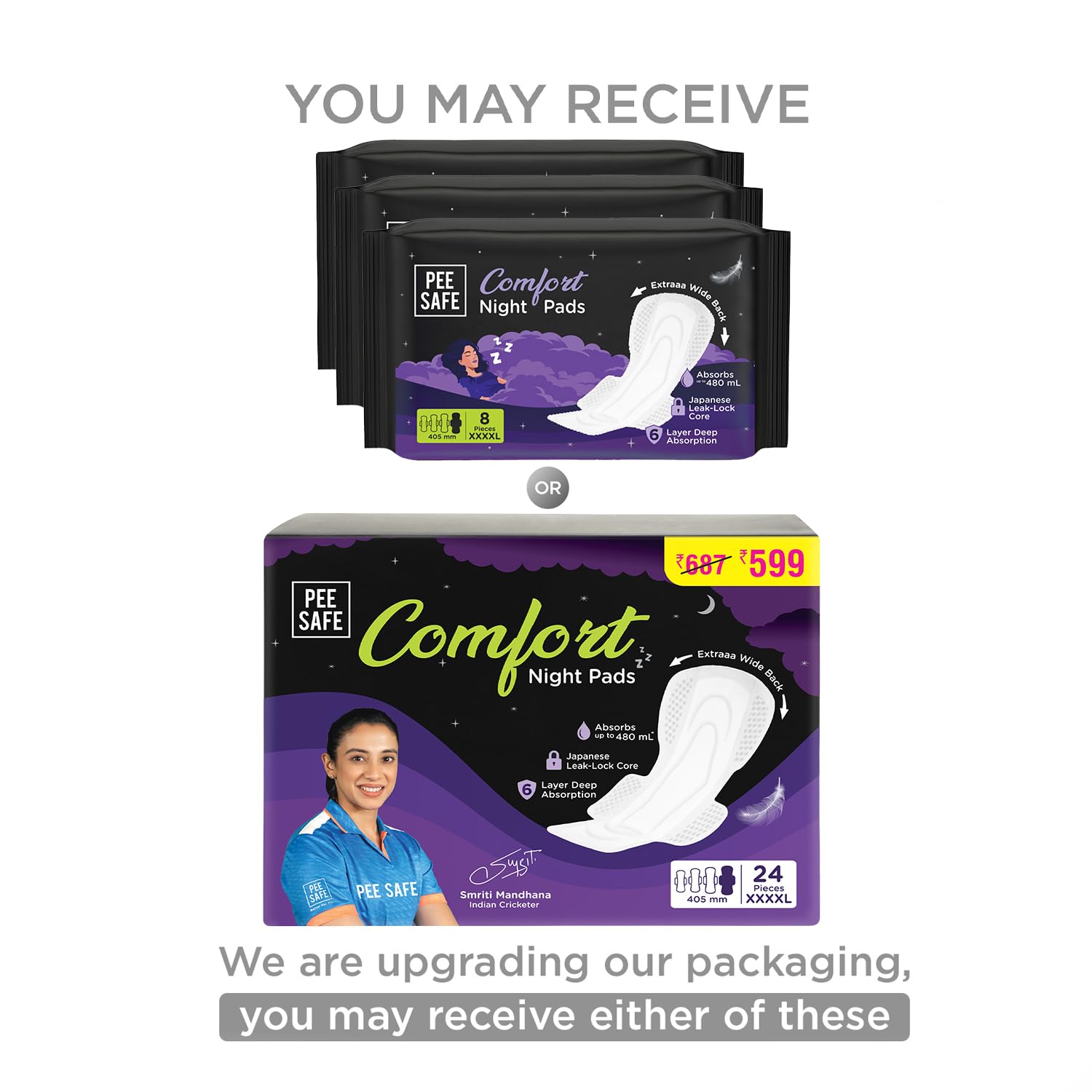 Pee Safe Comfort Night Pads XXXXL-24 Pads - 405mm | 76% Longer