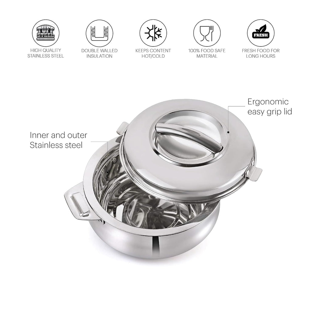 CELLO Bella 1000 Insulated Stainless Steel Casserole Hot Pot Box for Daily Use 1000 ml Silver |