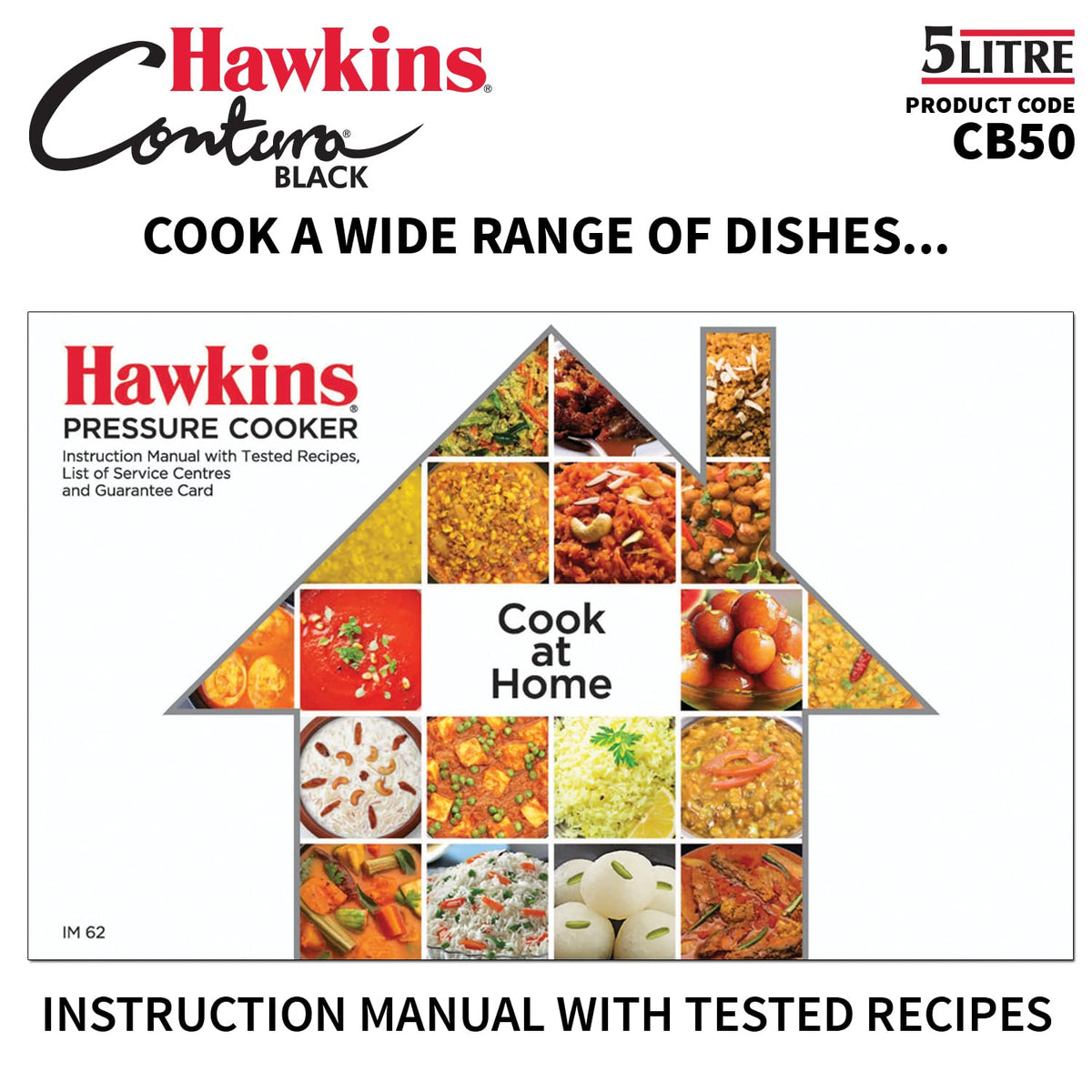Hawkins Contura Black Pressure Cooker, 5 Litre, Black (CB50)