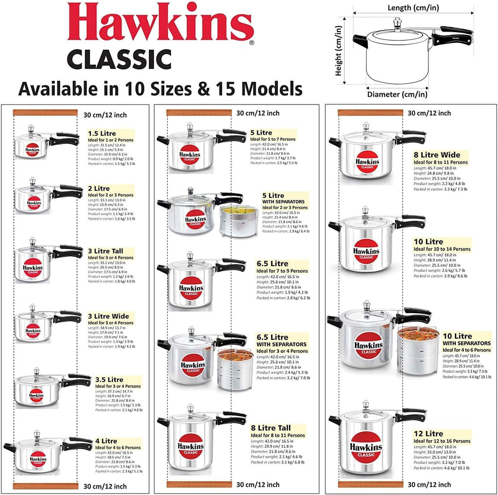 Hawkins Classic 12 Litre Pressure Cooker | Straight Body | Gas Compatible | Ideal for 12–16 persons | ISI Certified | 5 Year Guarantee | Silver (CL12)