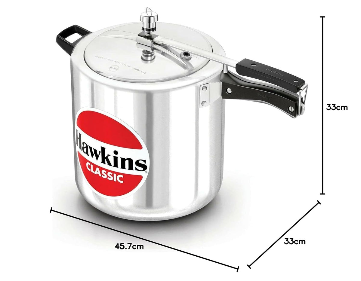 Hawkins Classic 12 Litre Pressure Cooker | Straight Body | Gas Compatible | Ideal for 12–16 persons | ISI Certified | 5 Year Guarantee | Silver (CL12)
