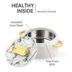 CELLO Castella 1500 Insulated Steel Casserole Hot Box For Kitchen 1500ml Gold White |Double Wall Airtight Servin