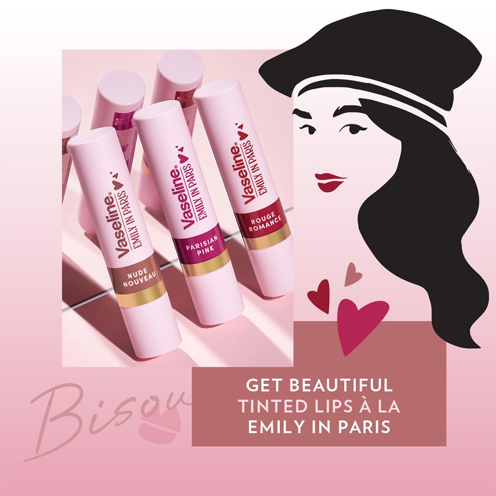 Vaseline Nude Nouveau | Emily in Paris Limited Edition | Nude Tinted Lip Balm Stick, 24H Moisturization, 3g