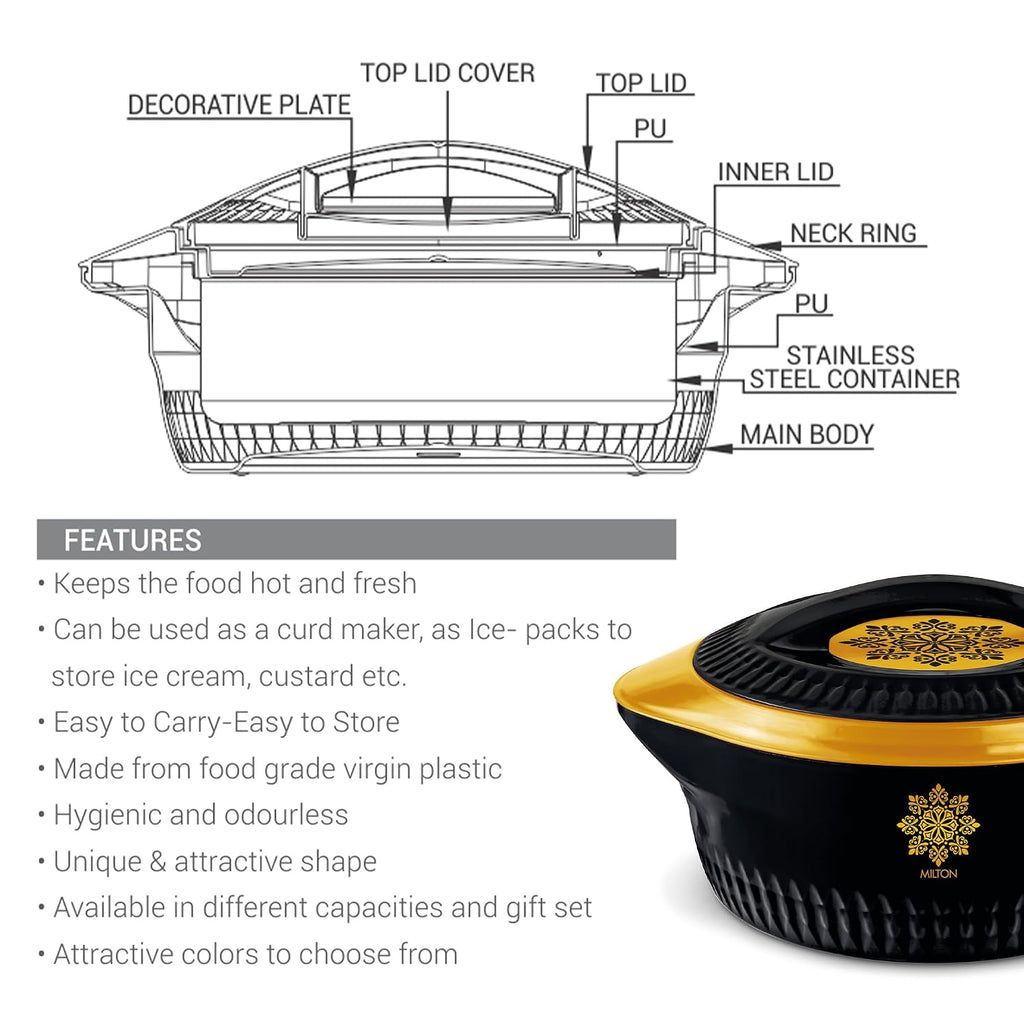 Milton Royal 1500 Insulated Inner Stainless Steel Casserole, 1.27 Litres, Black Gold |