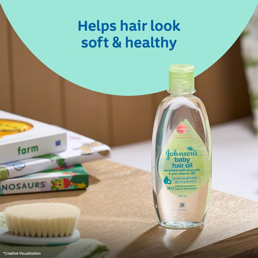 Johnson's Baby Hair Oil Combo 200ml x 2 | Light, Non-Greasy Baby Hair Oil | Enriched with Avocado & Pro-Vitamin B5