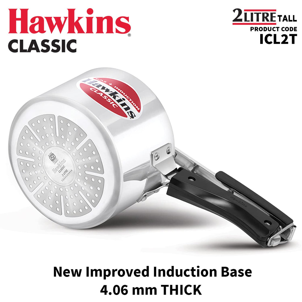 Hawkins Aluminium 2 Litre Classic Pressure Cooker, Tall Design, Induction Inner Lid Cooker, Pan Cooker, Silver (ICL2T)