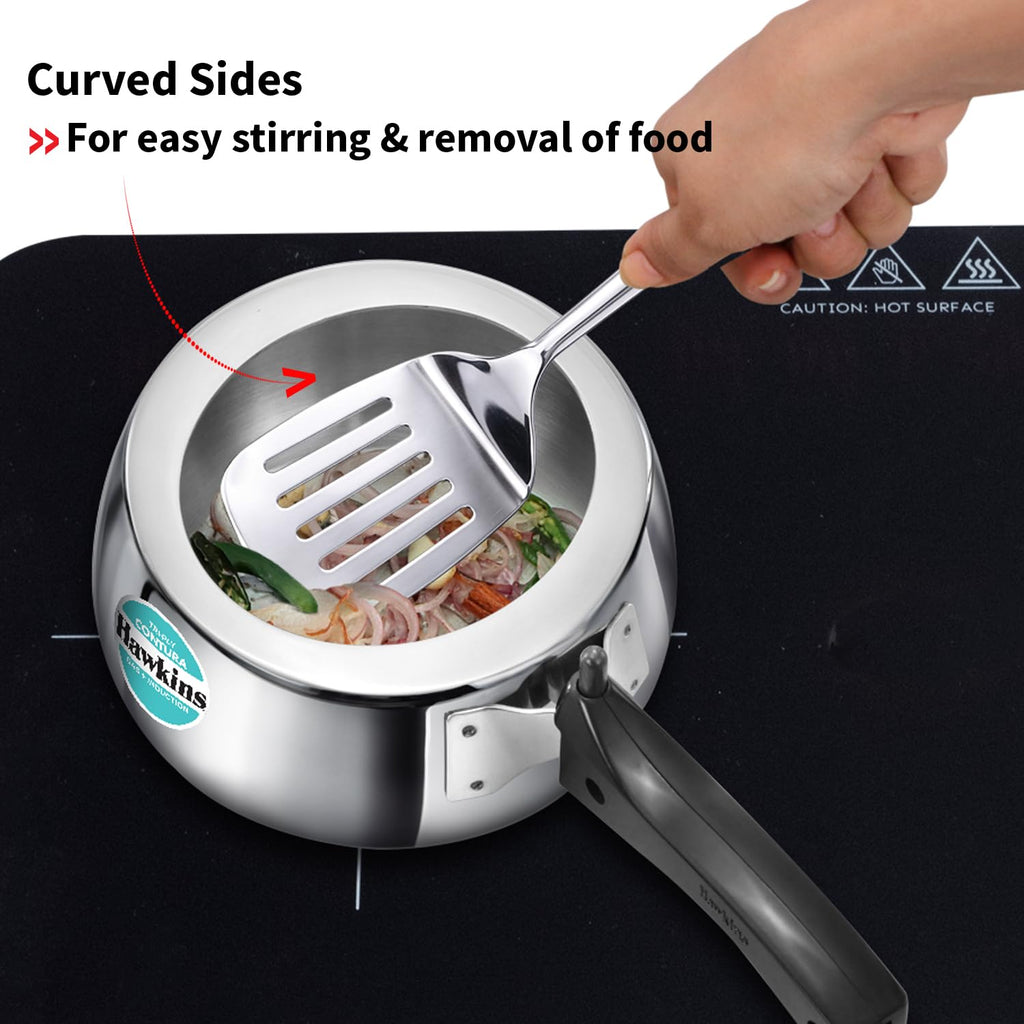 Hawkins 2 Litre Triply Stainless Steel Contura Pressure Cooker | Induction Compatible | Ideal for 2–3 persons | 5 Year Guarantee | ISI Certified | Silver (SSTCO20