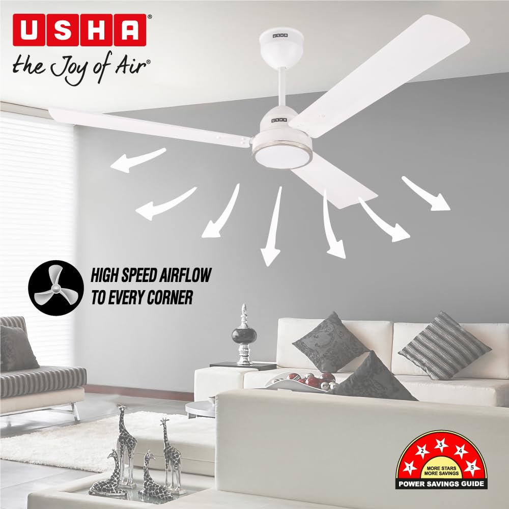 USHA AeroEdge 1200mm BLDC Ceiling Fan with RF Remote | BEE 5 Star Rated Energy Efficient | 100% Copper Motor | High Air Delivery 220CMM | 3-Year Motor &...