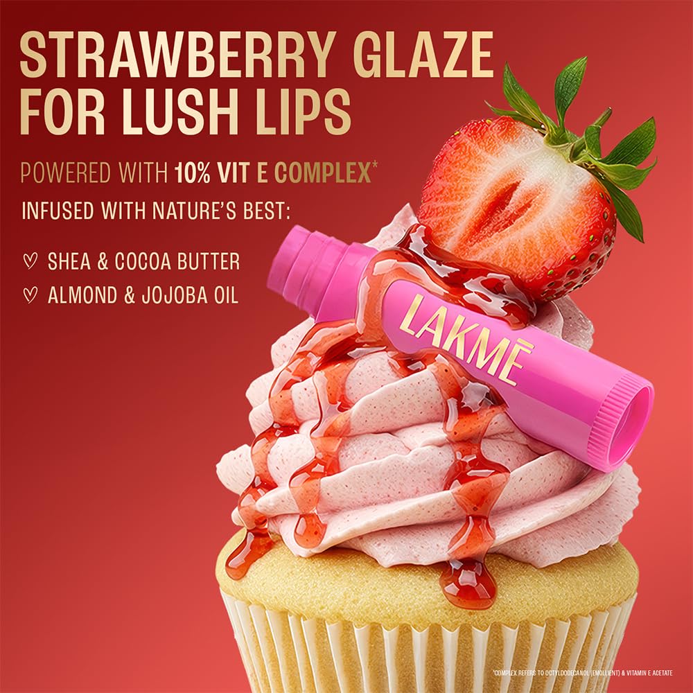 Lakme Lip Love Care Stick Strawberry, with 10% Vitamin E Complex, nourished with Shea & Cocoa Butter and enriched with Almond & Jojoba Oil for 24hr...